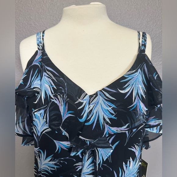 Taylor Womens Ruffle Black Blue Floral Dress w/Lining Summer Travel Size 8 - NEW - Picture 3 of 13